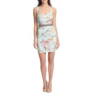 Light Blue Floral Sleeveless Lace Sheath MIDI Dress  (size 6)